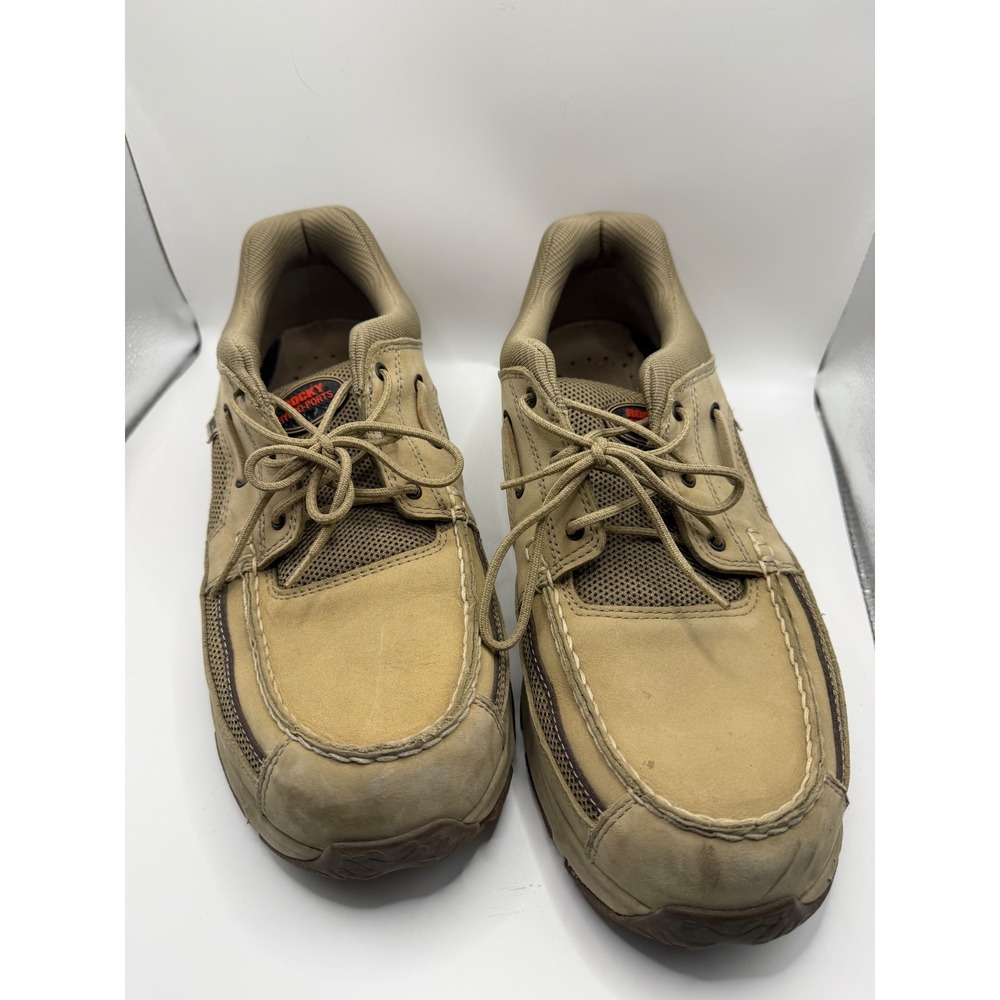 Rocky Hydro-Ports Mens 14 M Tan Leather Mesh Boat Shoes Moc Toe Oxfords 4612 - Picture 7 of 10